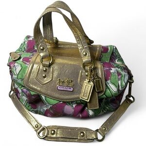 Vintage Coach Poppy Satchel Bag Multicolor Floral Gold Metallic Trim 14589